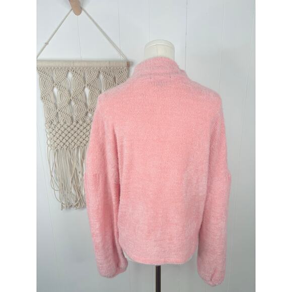 Sanctuary Pink Eyelash Knit Mock Neck Sweater Womens Medium Plush Popover - Picture 5 of 8